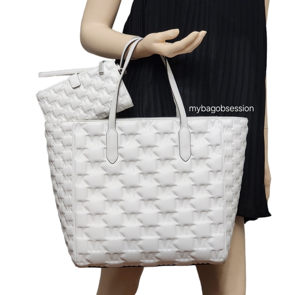 Michael Kors Sinclair Embossed Logo LG Tote SET White - Picture 3 of 11